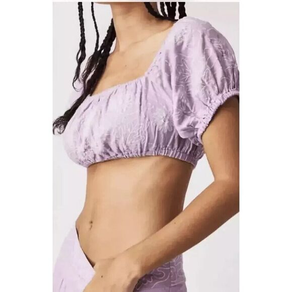 Free People Women Sz M Orchid/White Lotus Embroidered Crop Top & Skirt Set - Picture 7 of 7